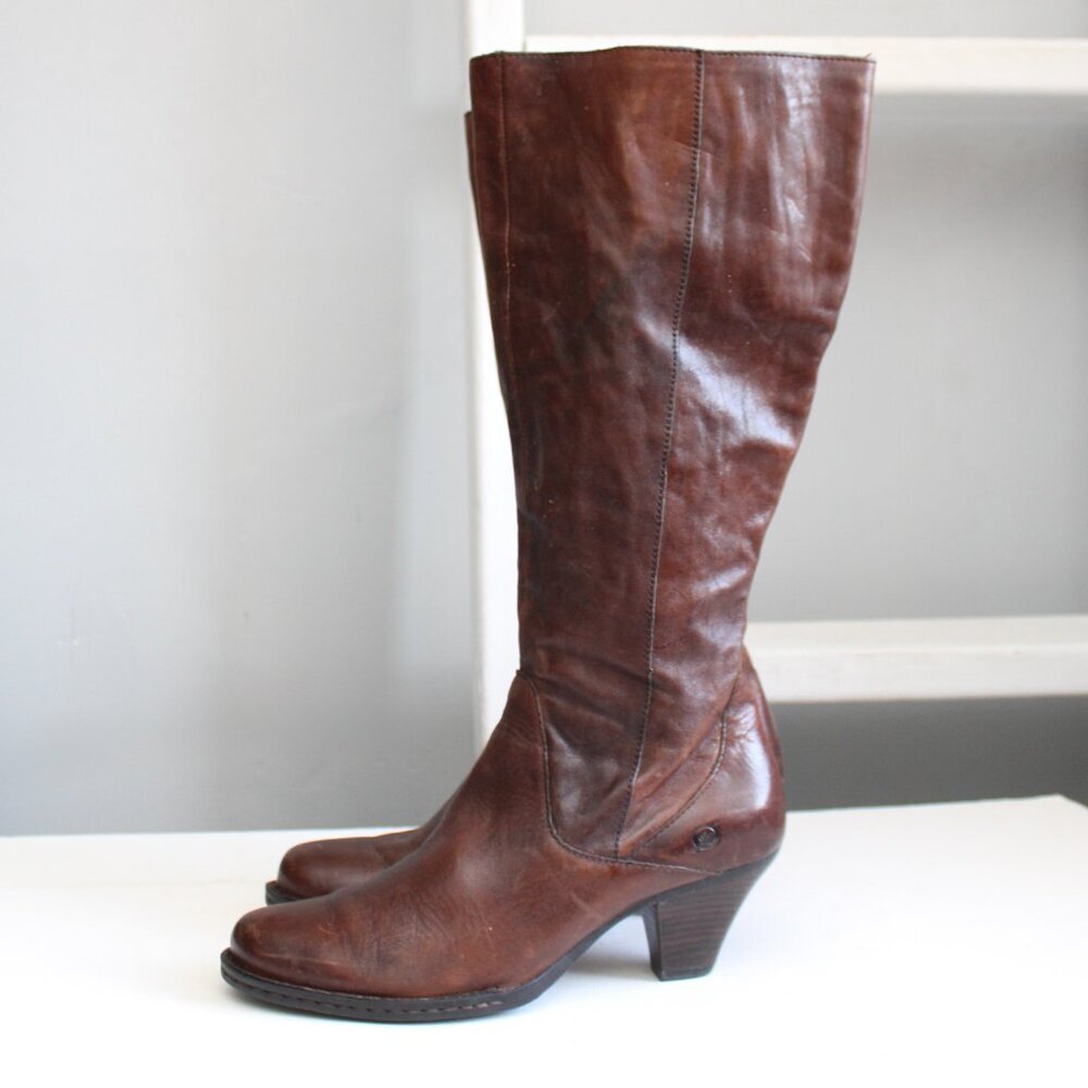 BORN Women's Brown Leather High-Riding Knee-High Boots Size 9.5 - Picture 4 of 10